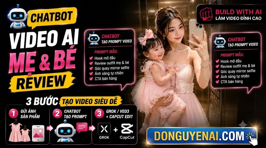 Chatbot AI Tạo Video Thời Trang Mẹ Và Bé, Mẫu Nhí Review Trước Gương