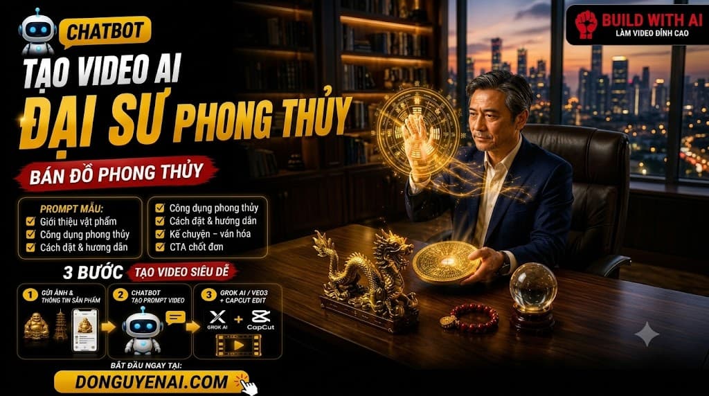 Chatbot AI Tạo Video Đại Sư Phong Thủy, Bán Vật Phẩm Bằng Veo 3
