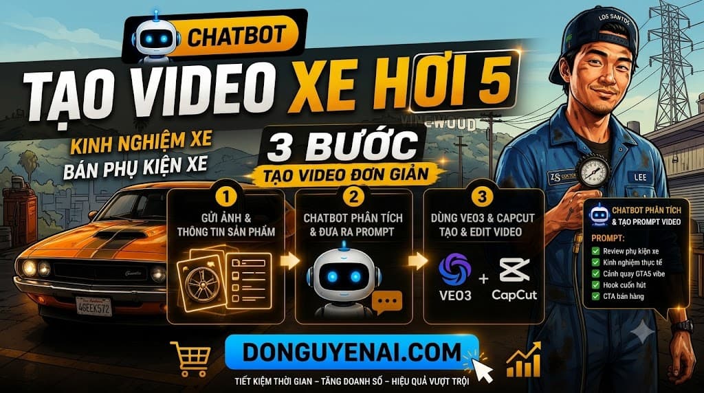 Chatbot AI Tạo Video Kinh Nghiệm Xe Hơi Phong Cách GTA5, Bán Phụ Kiện Ô Tô